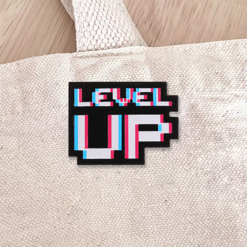 Retro Gaming Achievements - レベルアップ ピクセルアート グリッチエフェクト レトロゲーミング エナメルバッジ ゲーマー