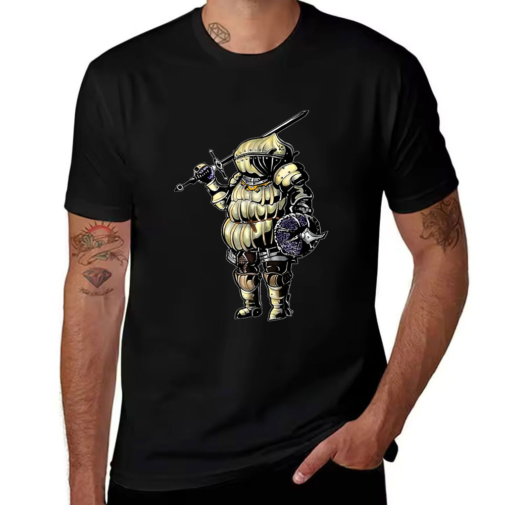 メンズコットン半袖Tシャツ、レトロなぽっちゃり騎士プリント入 - Retro Knight Gaming のレビューと価格