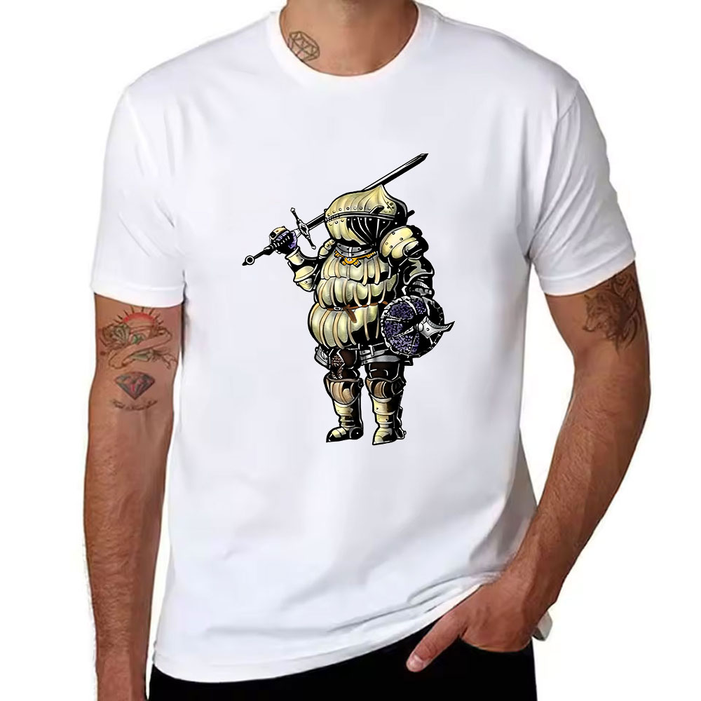 メンズコットン半袖Tシャツ、レトロなぽっちゃり騎士プリント入 - Retro Knight Gaming のレビューと価格
